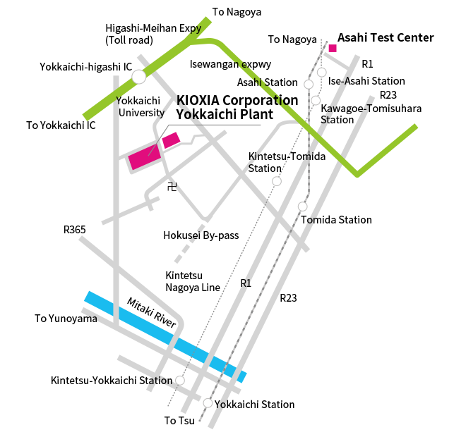 Wide area map around Yokkaichi Plant