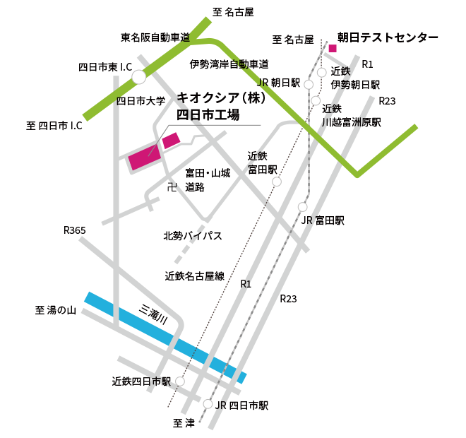 四日市工場までの地図（広域）