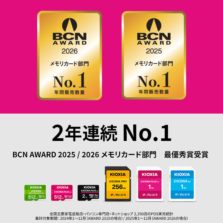 BCN AWARD 2026: メモリカード部門で最優秀賞を受賞